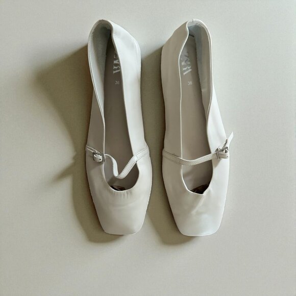 Zara White Leather Flats | Size 38 | New (No Tags) | Made in Turkey - Picture 5 of 11